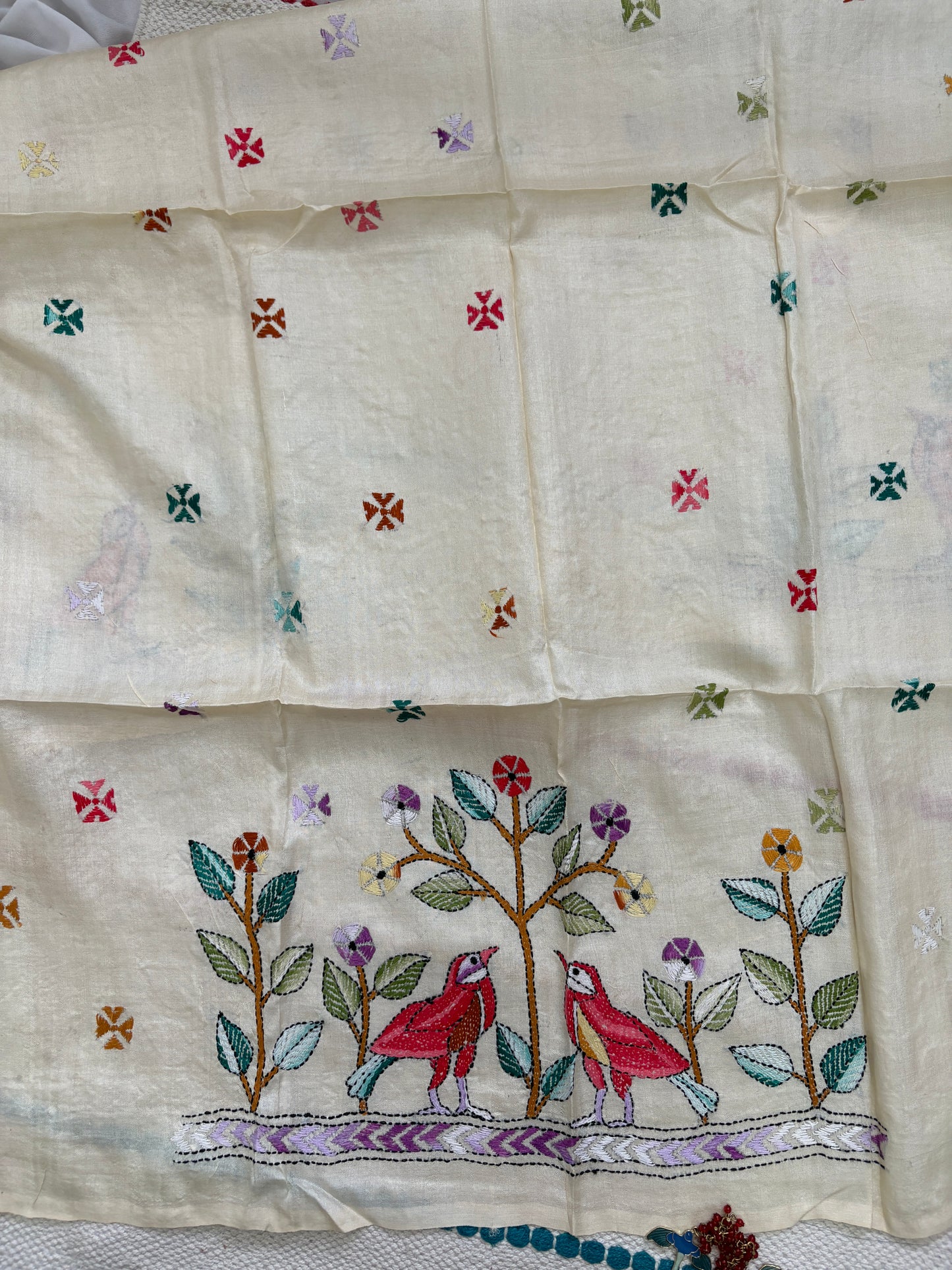 Kantha Stitch Pure Silk Blouse Piece