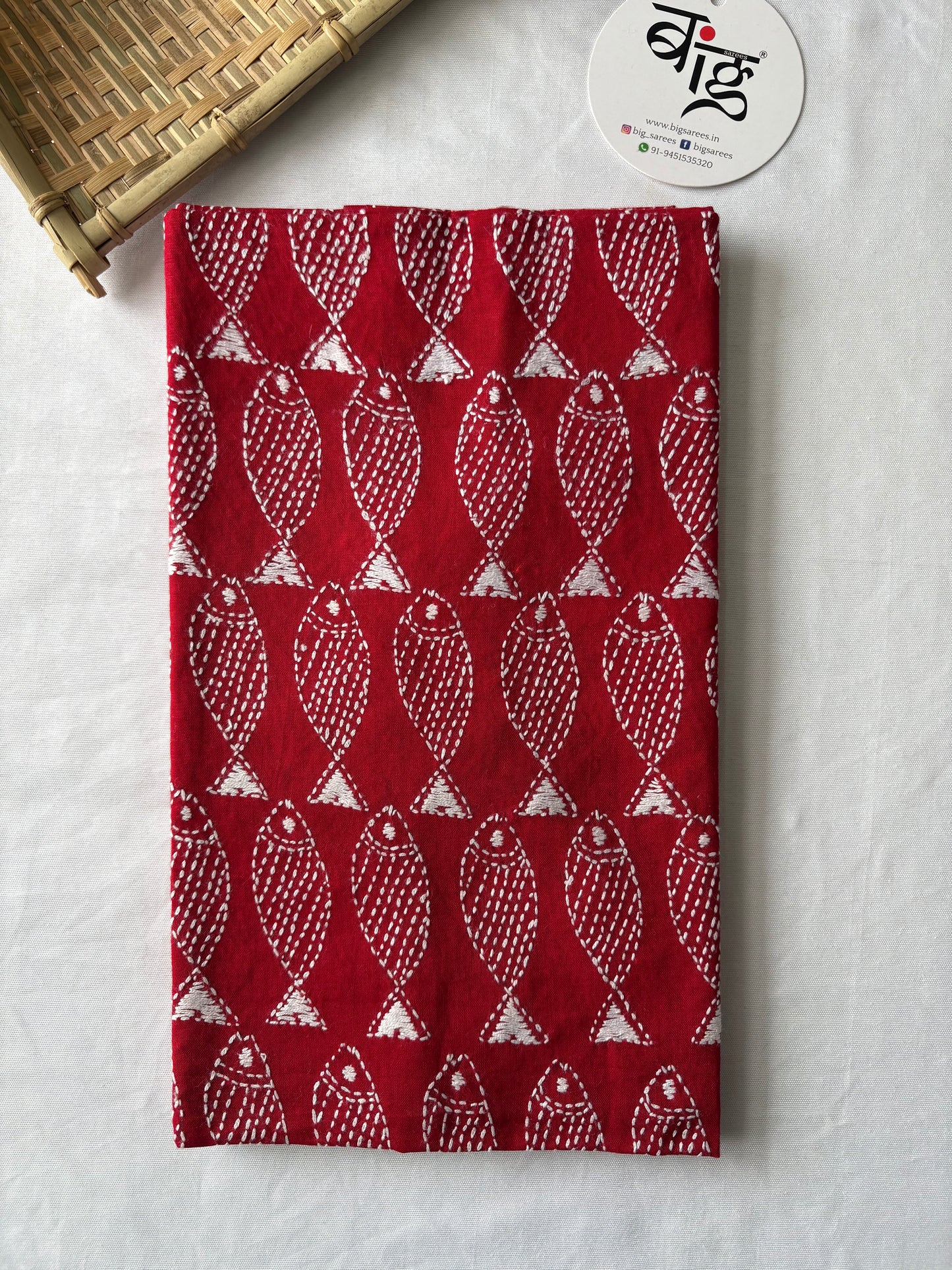 Kantha Stitch Full Embroidered Pure Cotton Blouse Piece red