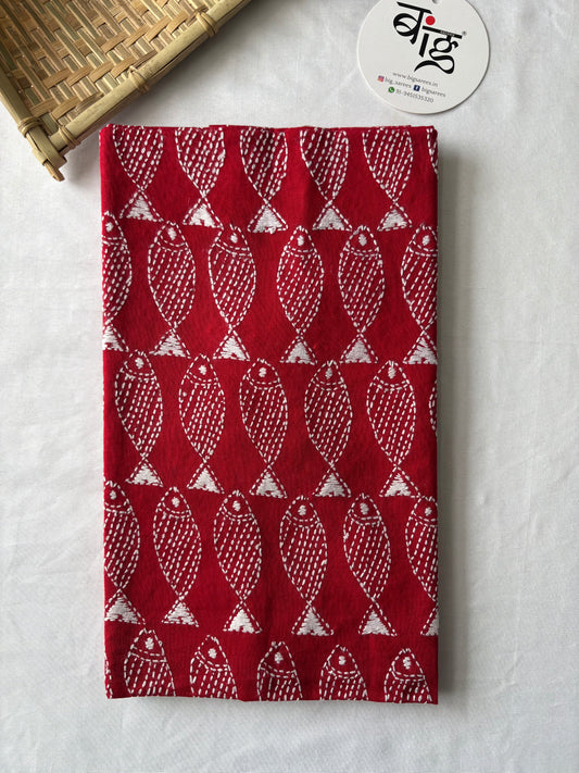 Kantha Stitch Full Embroidered Pure Cotton Blouse Piece red
