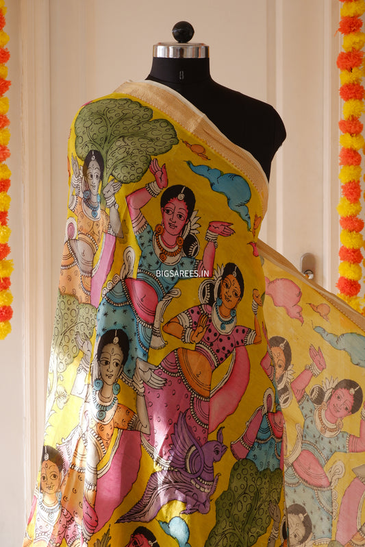 Pen Kalamkari hand painted Banglore Silk Dupatta