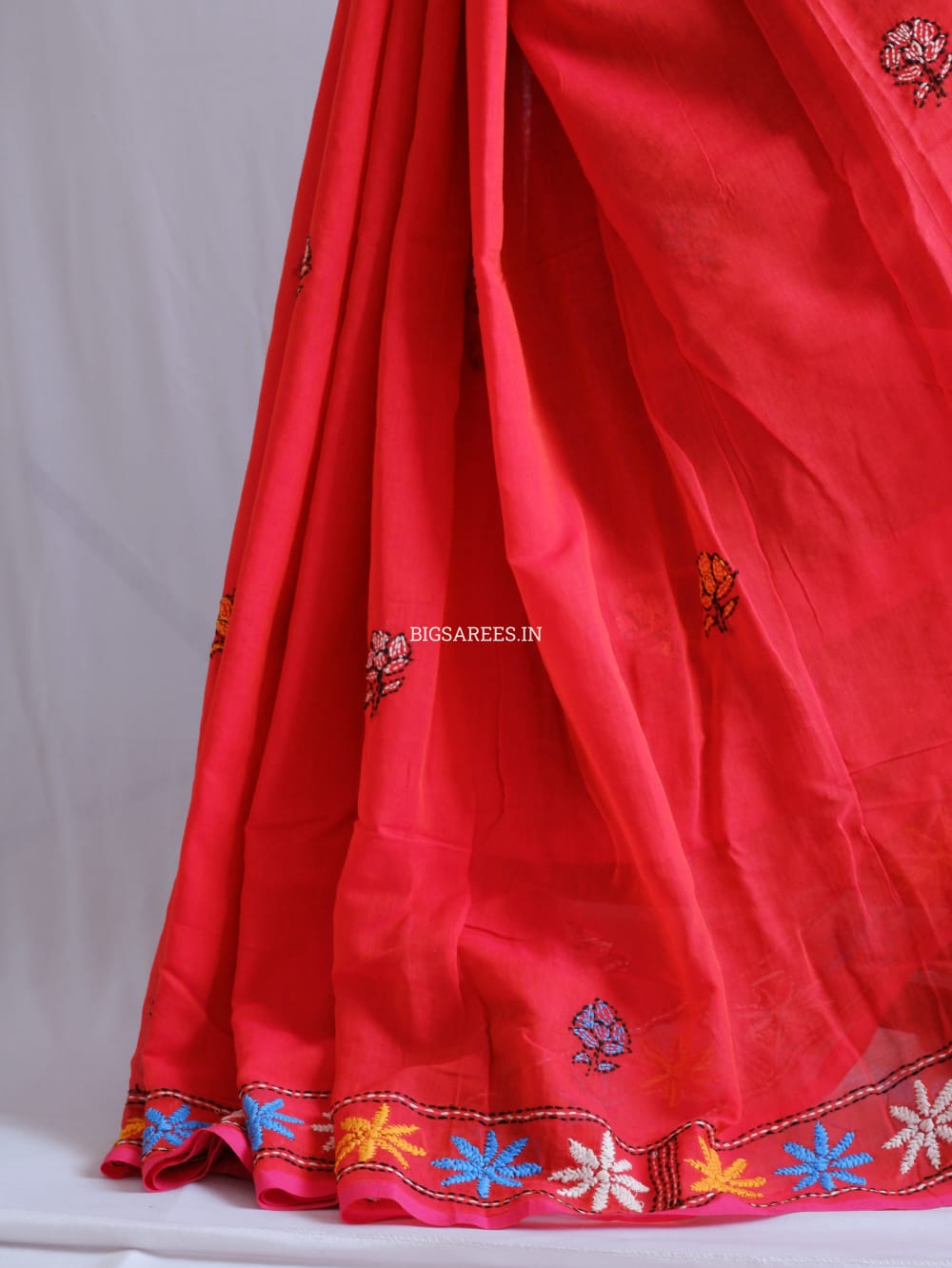 Kantha stitch Hand Embroidered Pure mul Cotton Saree