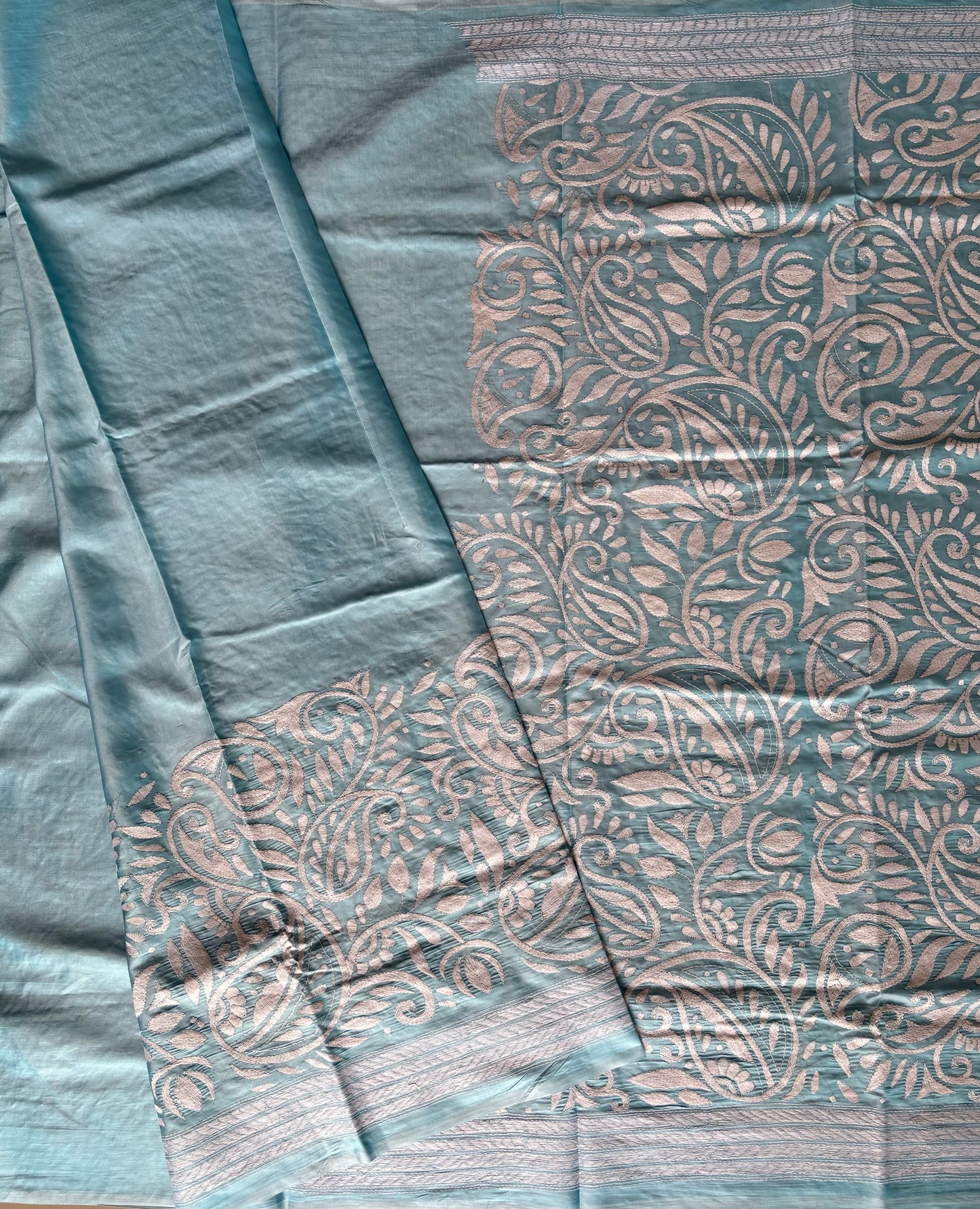 Kantha Stitch Hand Work Embroidered Art Silk Saree With Blouse