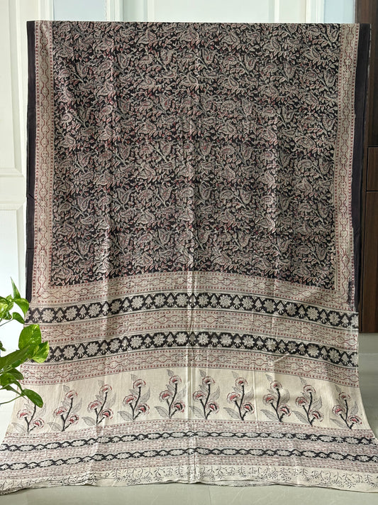 Kalamkari printed malmal cotton Saree with blouse