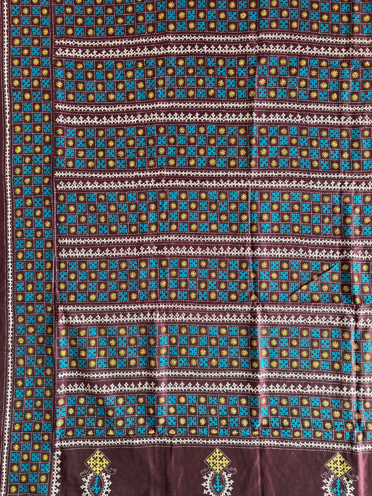 Gujrati Stitch/Kutch Hand Embroidered Art Silk Saree