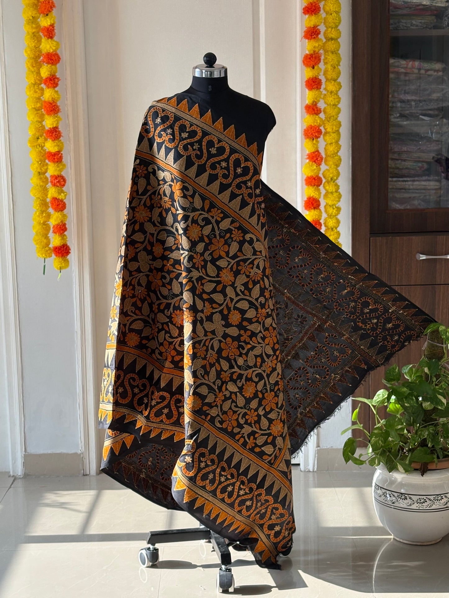 Kantha Hand Embroidary Full Work Pure Banglore Silk Dupatta. (With Silk Mark)