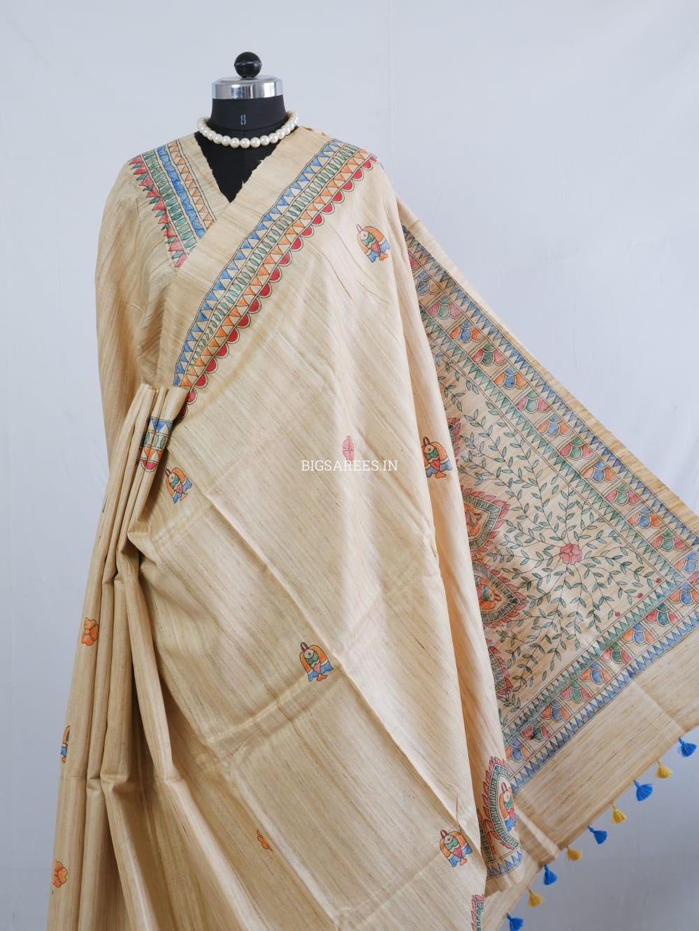 Pure Tussar Ghicha Silk Handcrafted Madhubani Saree (Silk Marked)