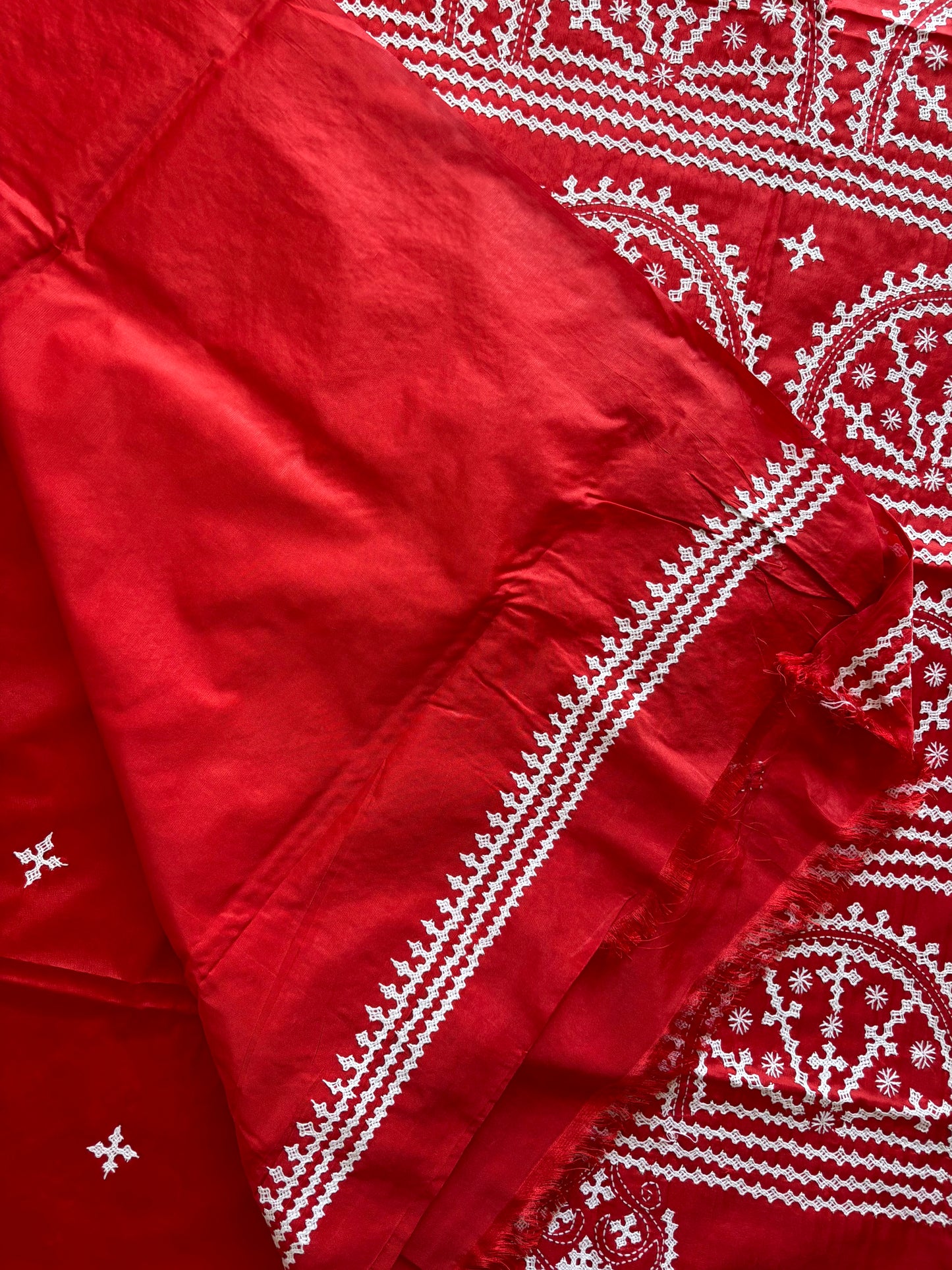 Gujrati Stitch/Kutch Hand Embroidered Art Silk Saree