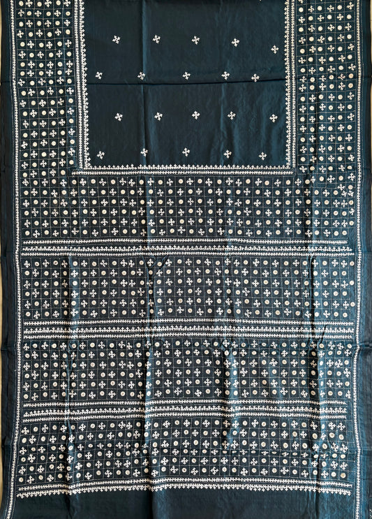 Gujrati Stitch/Kutch Hand Embroidered Art Silk Saree