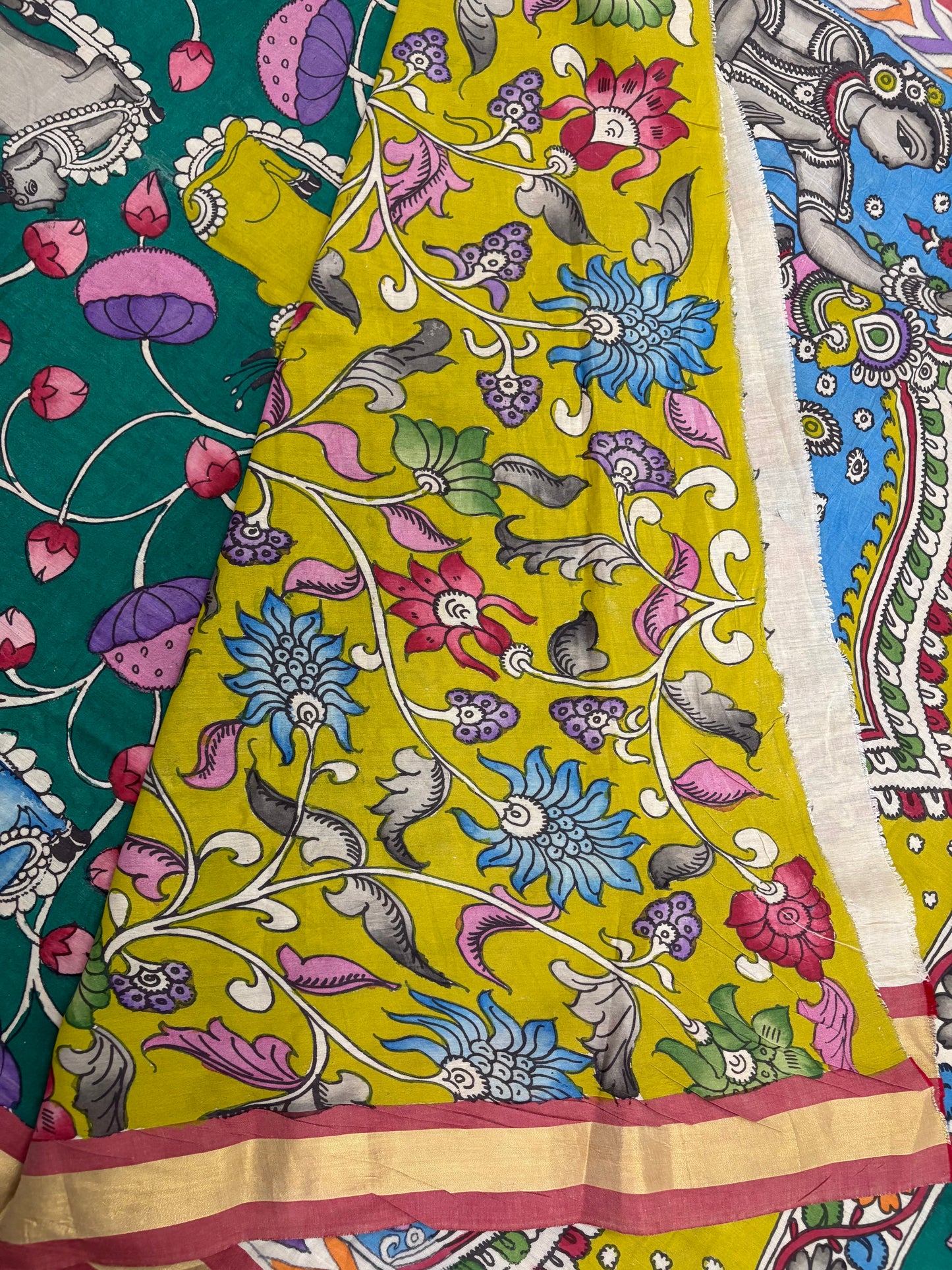 Pen Kalamkari hand painted pure cotton Saree with blouse