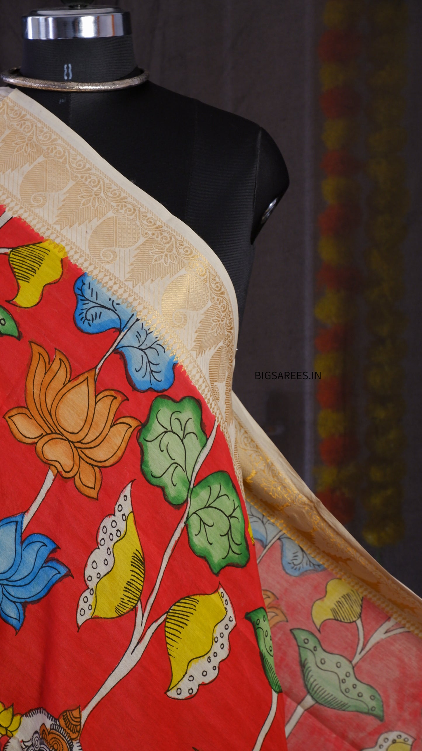 Pen Kalamkari hand painted Banglore Silk Dupatta