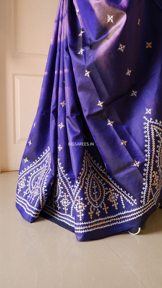 Kutch Hand Embroidered Pure Banglore Silk Saree
