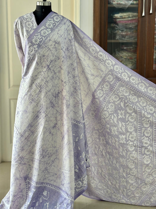 Hand Embroidered Kantha Stitch Saree in Artificial Silk