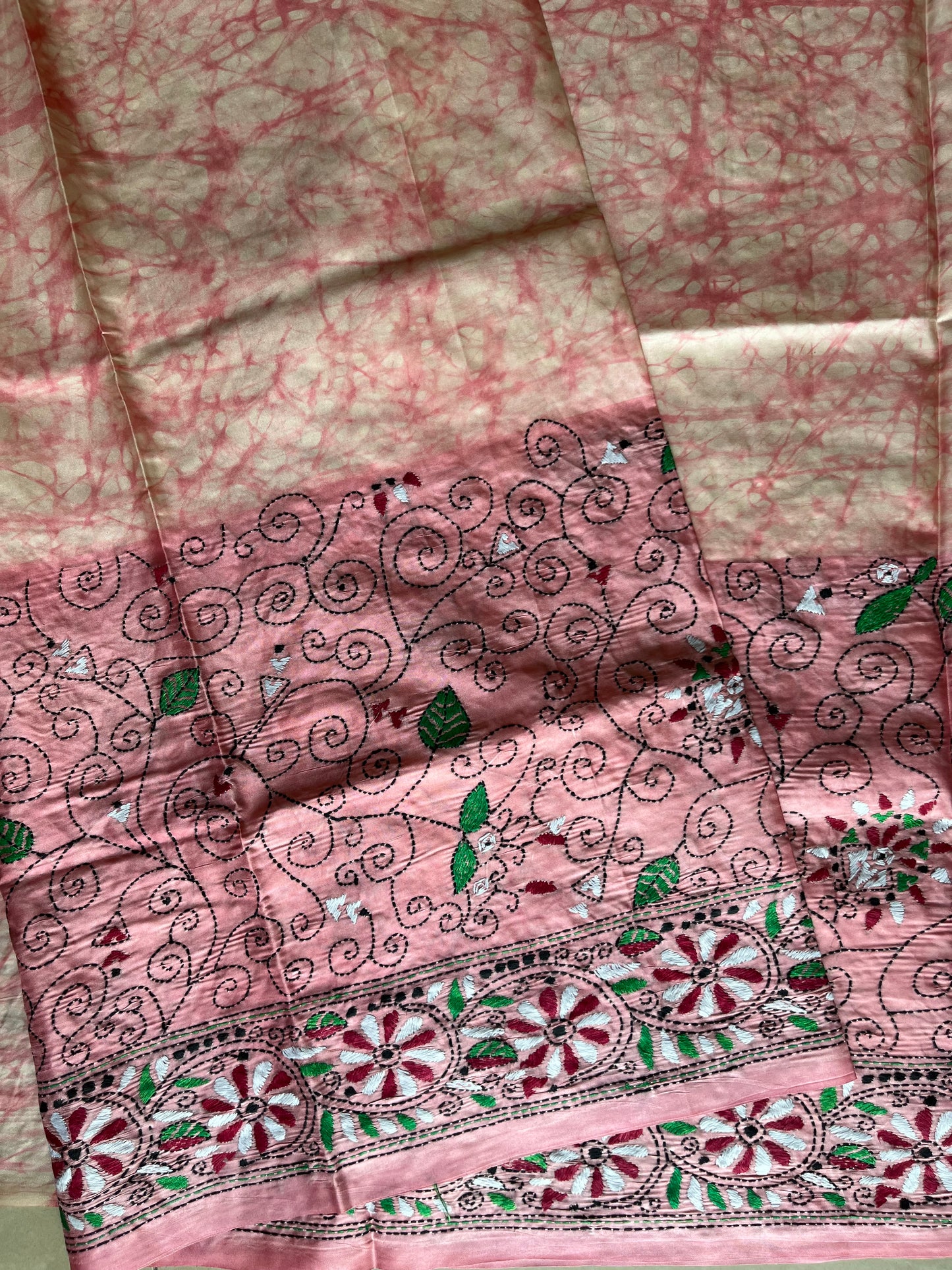 Kantha Stitch Hand Work Embroidered Art Silk Saree With Blouse