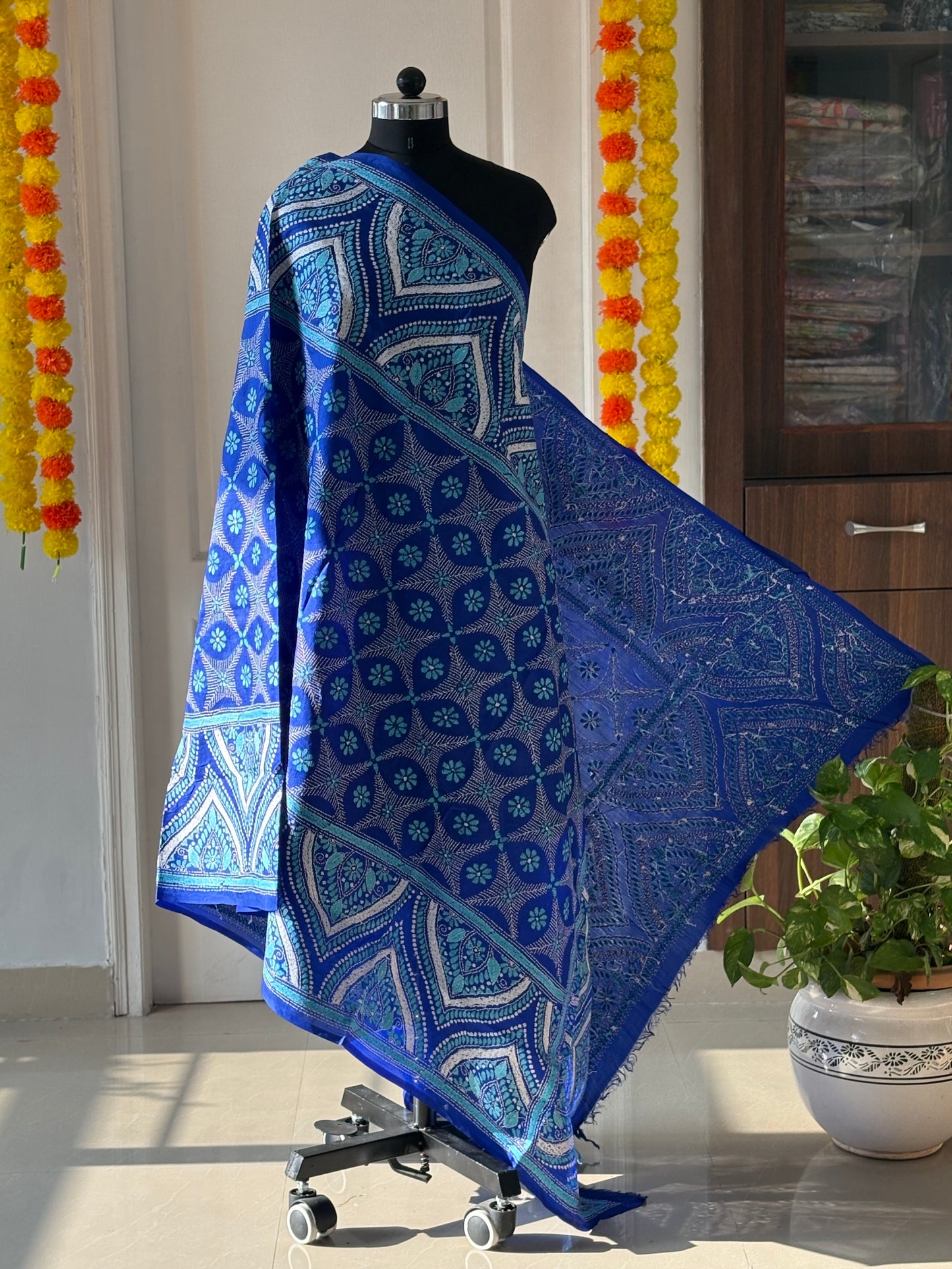 Kantha Hand Embroidary Full Work Pure Banglore Silk Dupatta. (With Silk Mark)