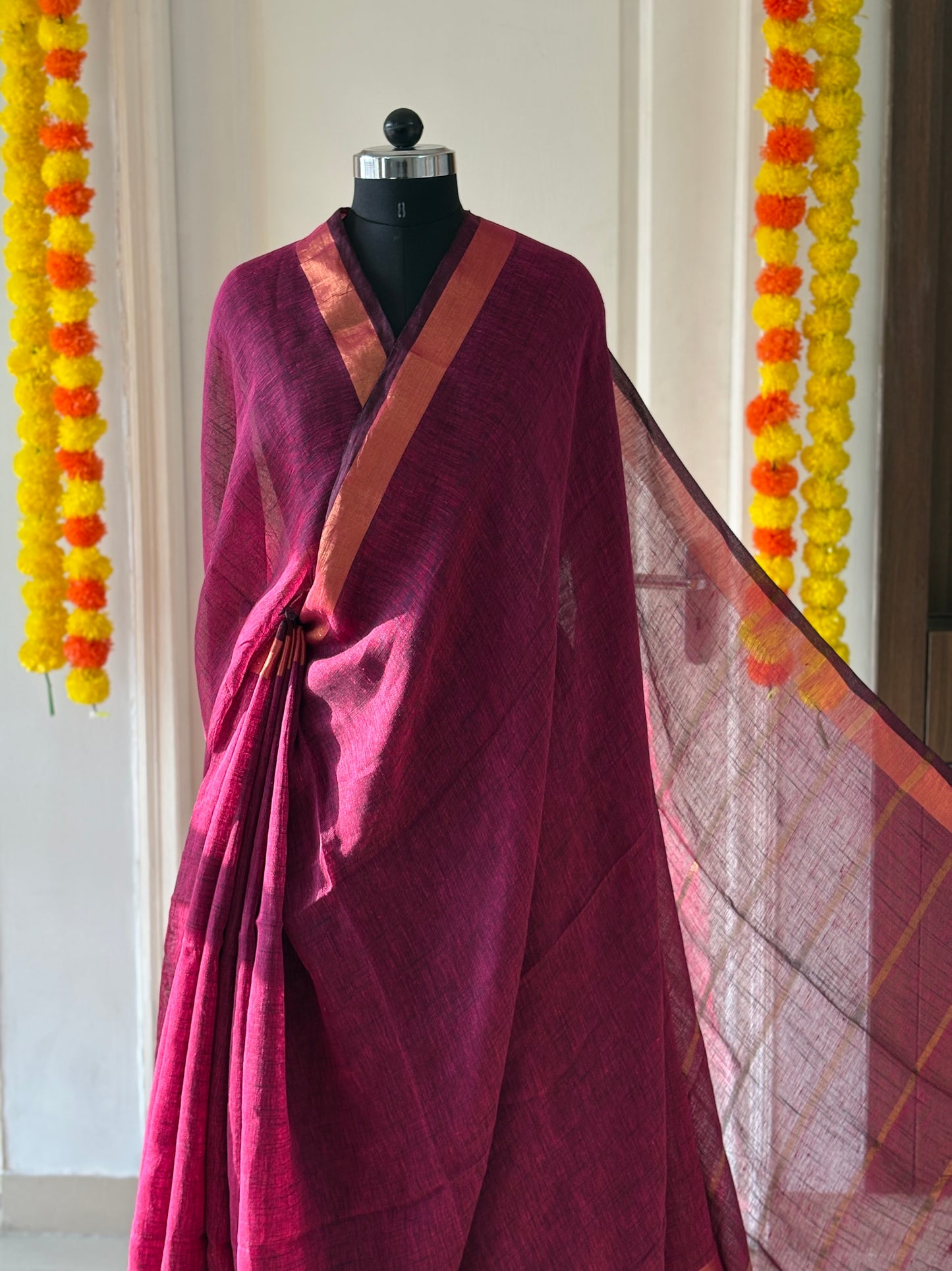 Linen By Linen Saree With Blouse -purple