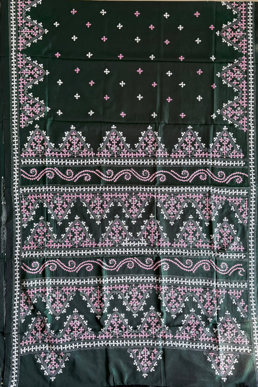 Gujrati Stitch/Kutch Hand Embroidered Art Silk Saree