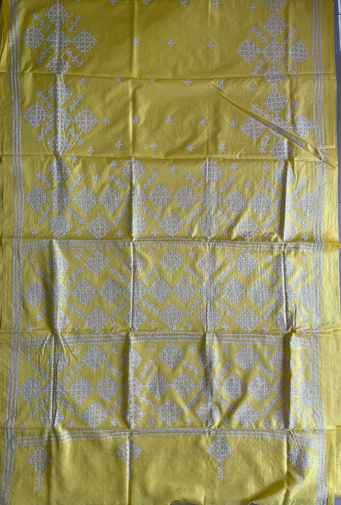 Gujrati Stitch/Kutch Hand Embroidered Art Silk Saree
