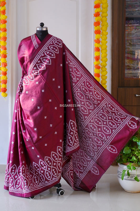 Kutch Hand Embroidered Pure Banglore Silk Saree (Silk Marked)