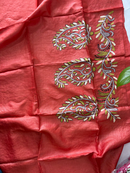 Kantha Stitch Pure Tassar Silk Blouse Piece