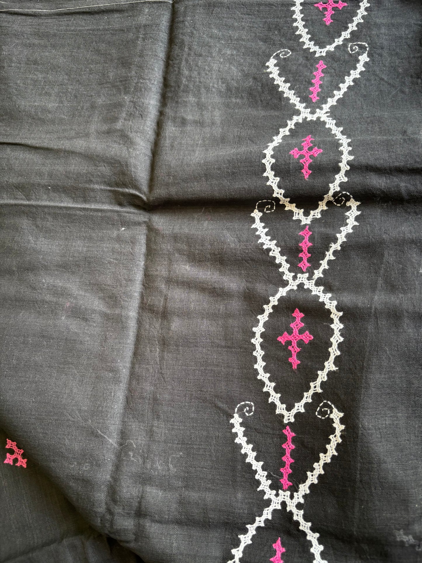 Kutchi work Hand Embroidered Pure Cotton Saree – Black