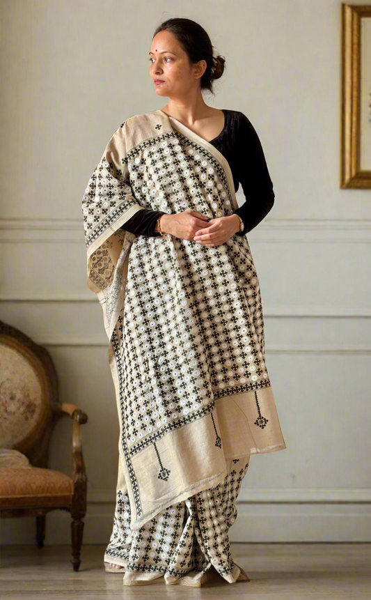 Kutch Hand Embroidered Pure 3 ply Gachi by Gachi Tissar Silk Saree
