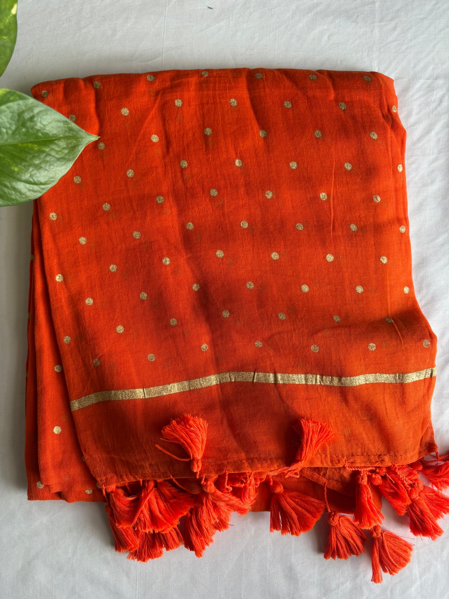 Mul Cotton polka dots Saree - Orange