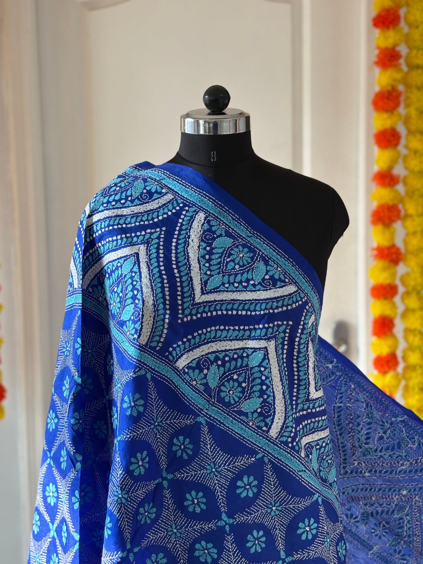 Kantha Hand Embroidary Full Work Pure Banglore Silk Dupatta. (With Silk Mark)
