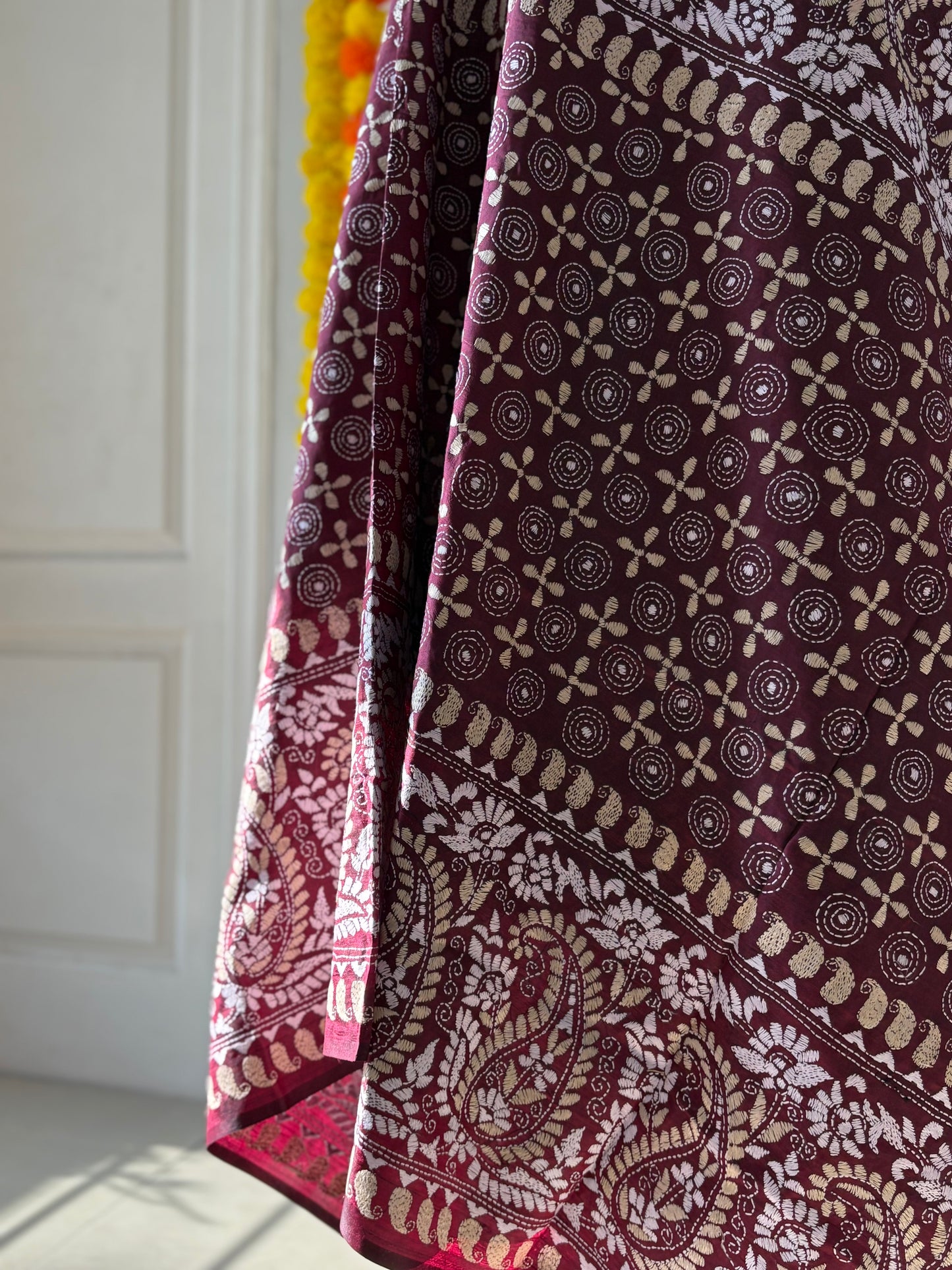 Kantha Hand Embroidary Full Work Pure Banglore Silk Dupatta. (With Silk Mark)