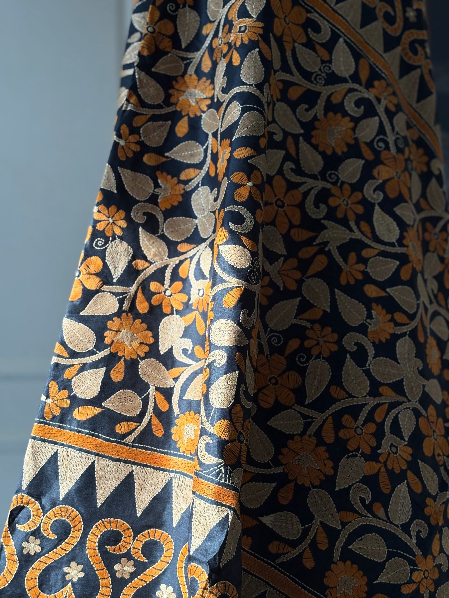 Kantha Hand Embroidary Full Work Pure Banglore Silk Dupatta. (With Silk Mark)