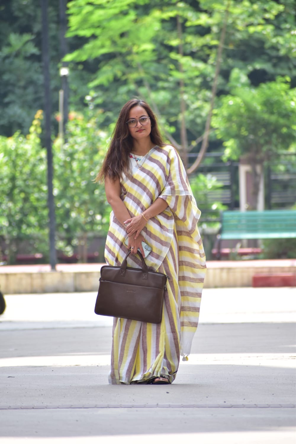 Linen strips Saree with running Blouse | Multicolor