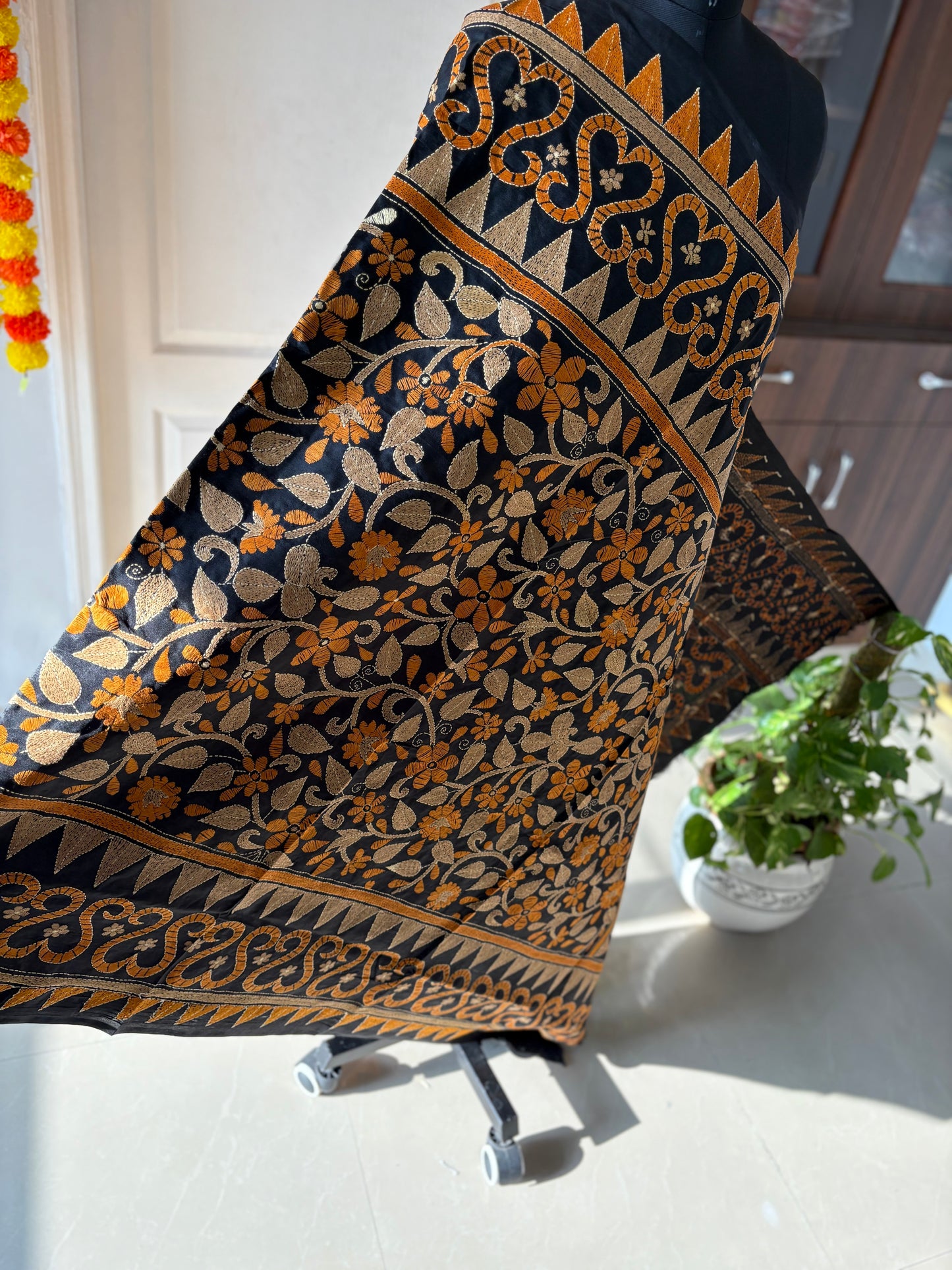 Kantha Hand Embroidary Full Work Pure Banglore Silk Dupatta. (With Silk Mark)