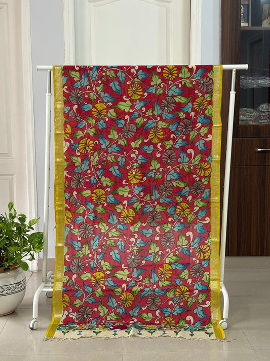 Pen Kalamkari hand painted Banglore Silk Dupatta