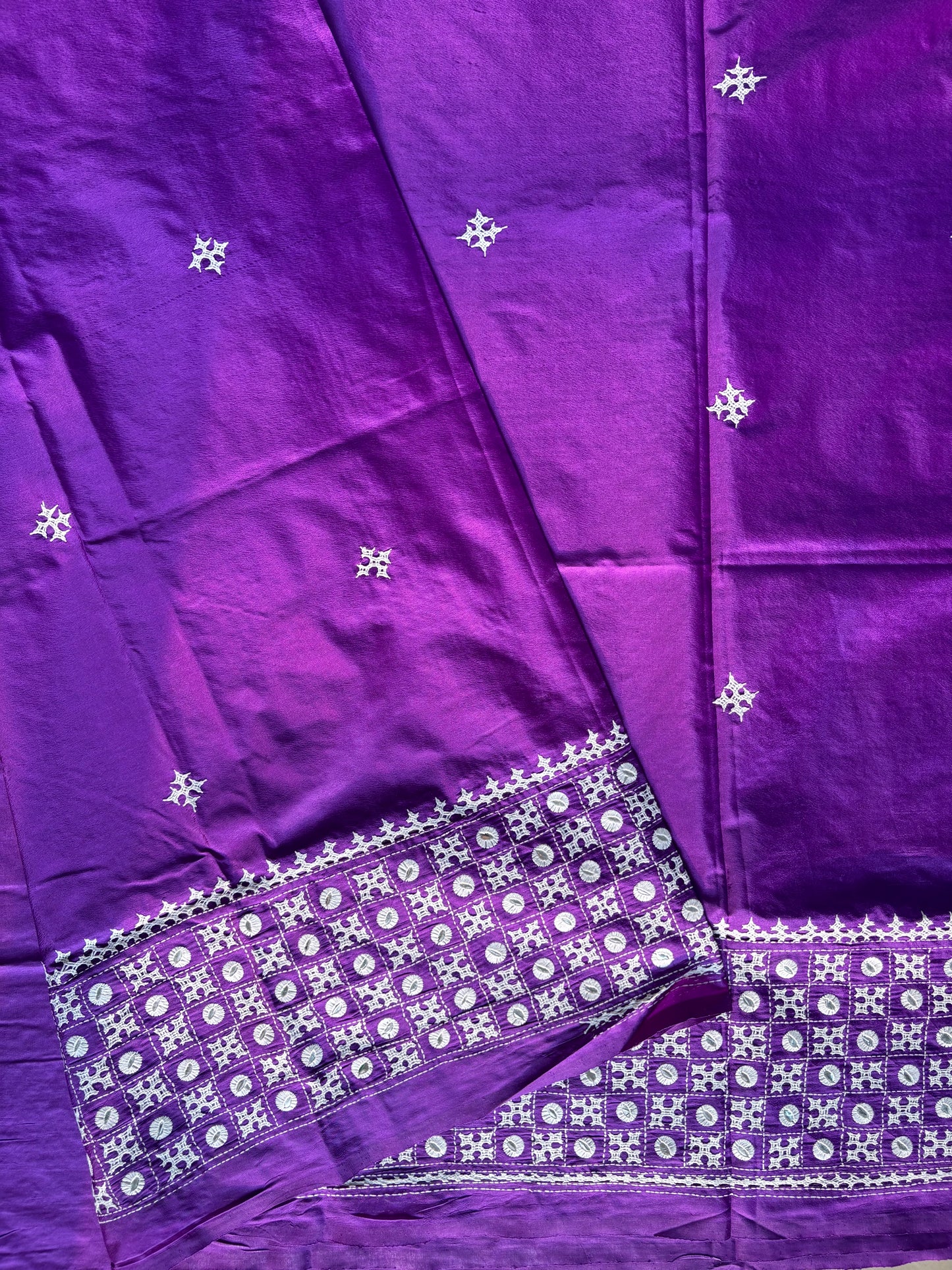 Gujrati Stitch/Kutch Hand Embroidered Art Silk Saree