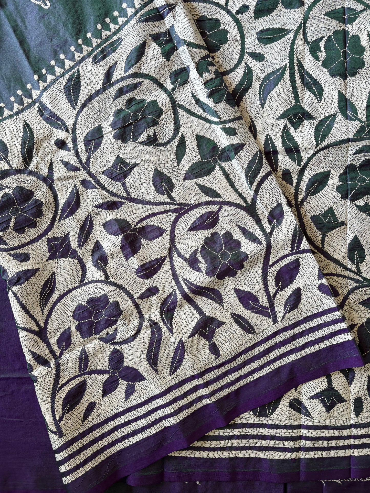 Kantha Stitch Saree on Hand Art Silk