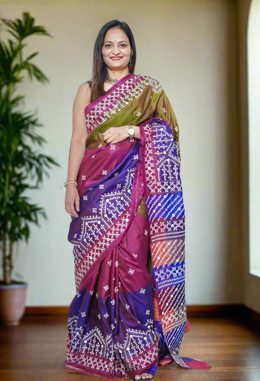 Kutch Hand Embroidered Pure Banglore Silk Saree