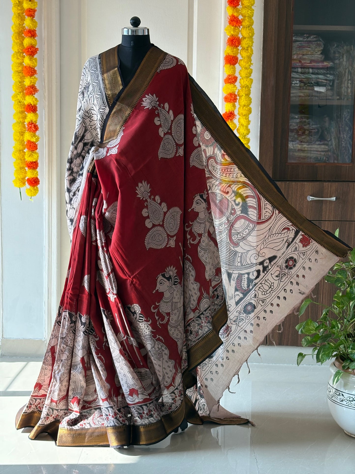 Printed Kalamkari Silk Saree with blouse