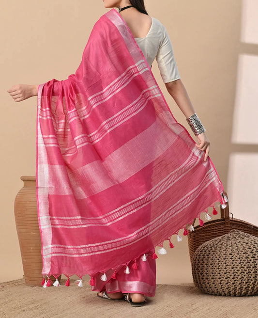Cotton Linen Saree With running Blouse