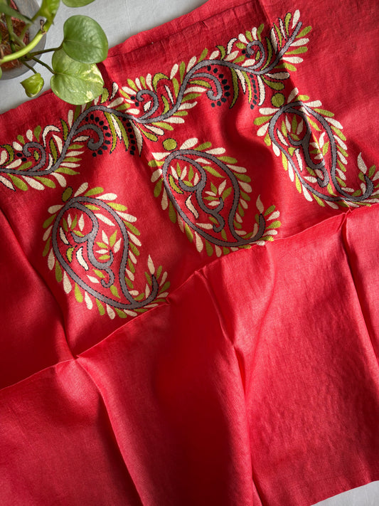Kantha Stitch Pure Silk Blouse Piece