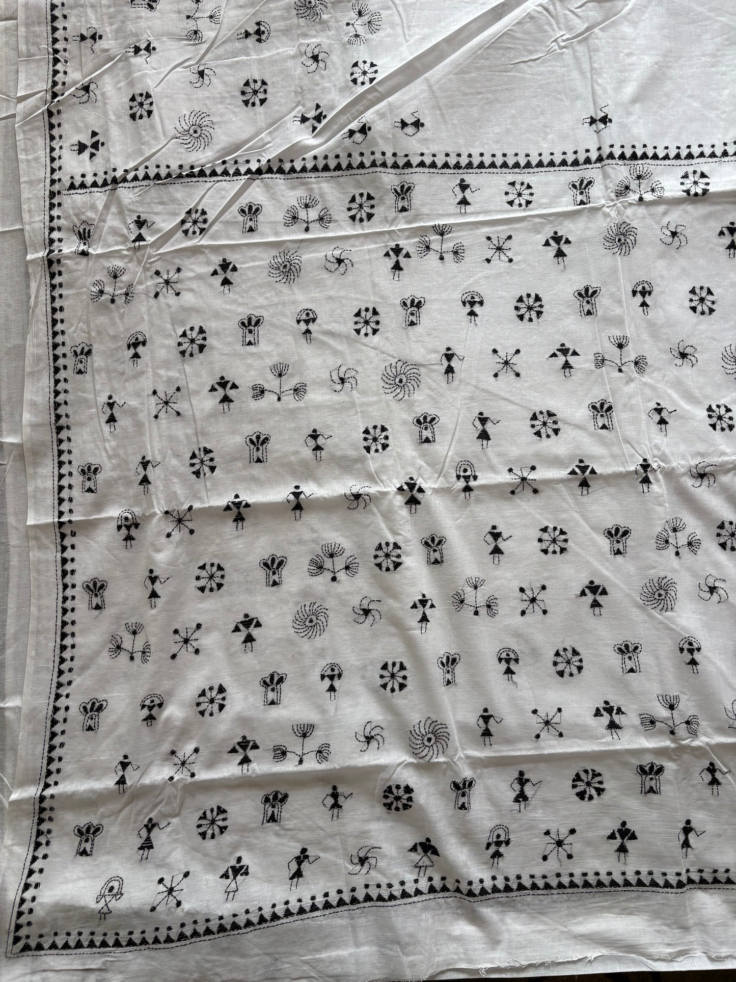 Kantha Hand Embroidered Pure Cotton Saree - white