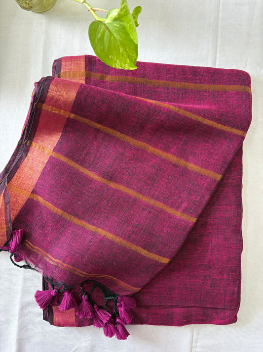 Linen By Linen Saree With Blouse -purple