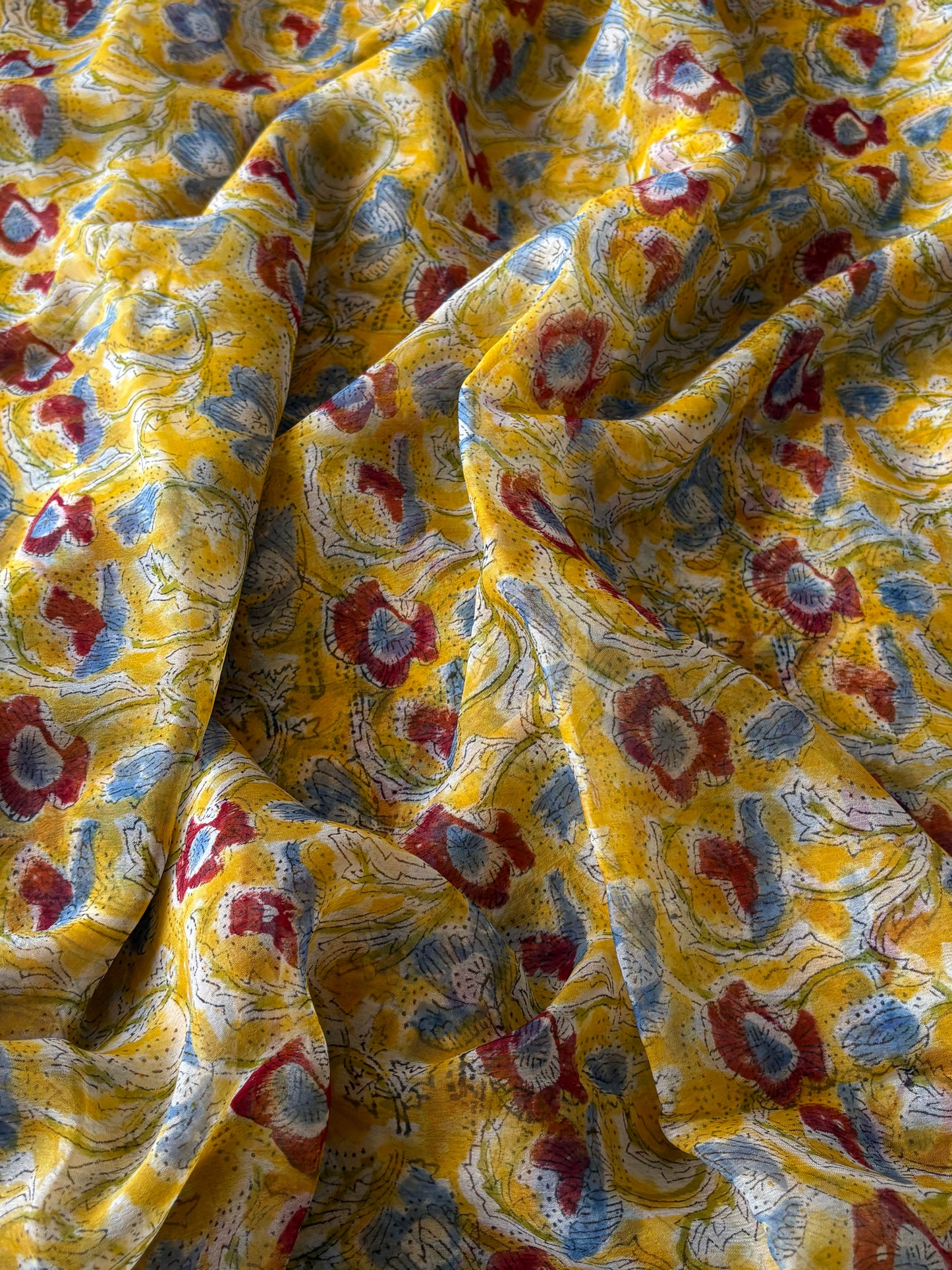Hand Block Print Saree | Pure Chiffon | Yellow