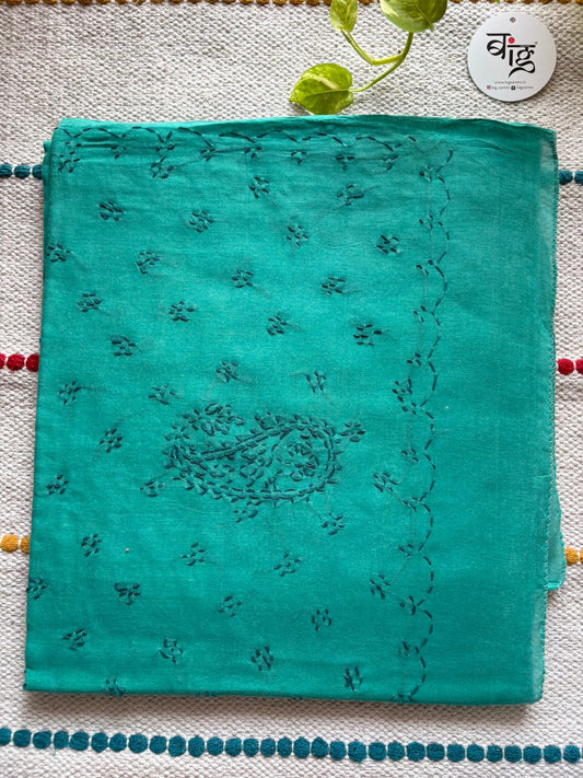 Chikankari Hand-Embroidered Saree | Cotton | Teal