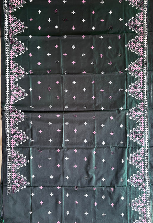 Gujrati Stitch/Kutch Hand Embroidered Art Silk Saree
