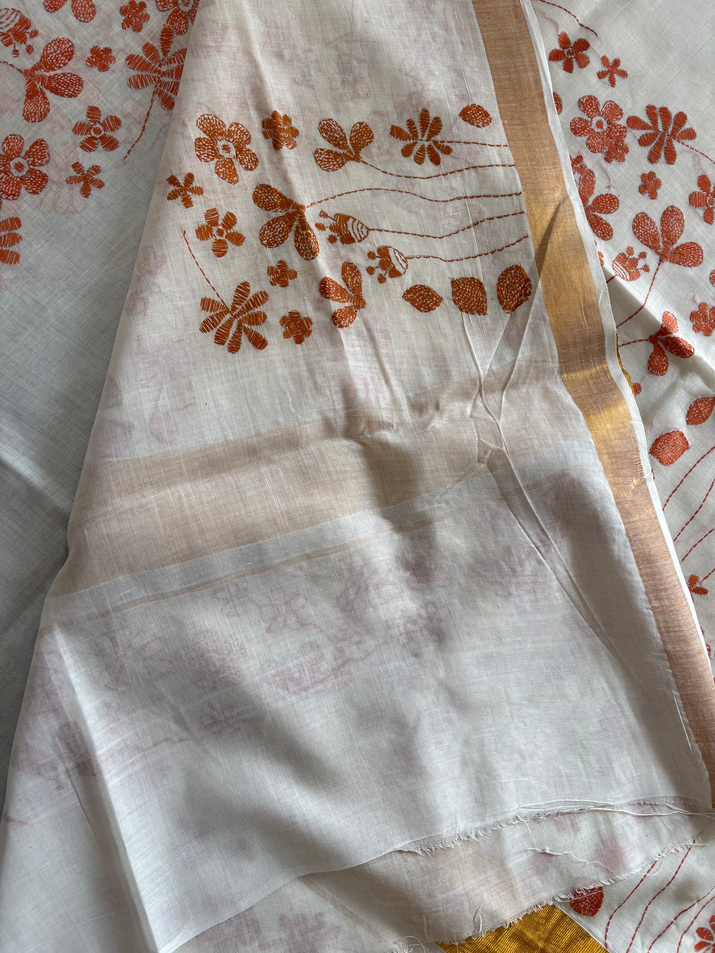 Kantha Stitch Hand Embroidered South Cotton Saree