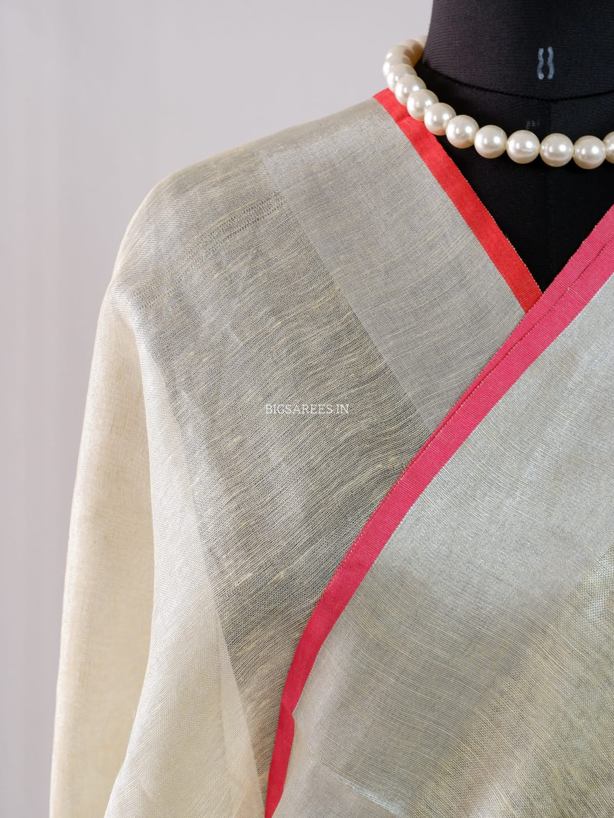 Tissue Linen Blend machine embroidered Saree | Pearl Cream