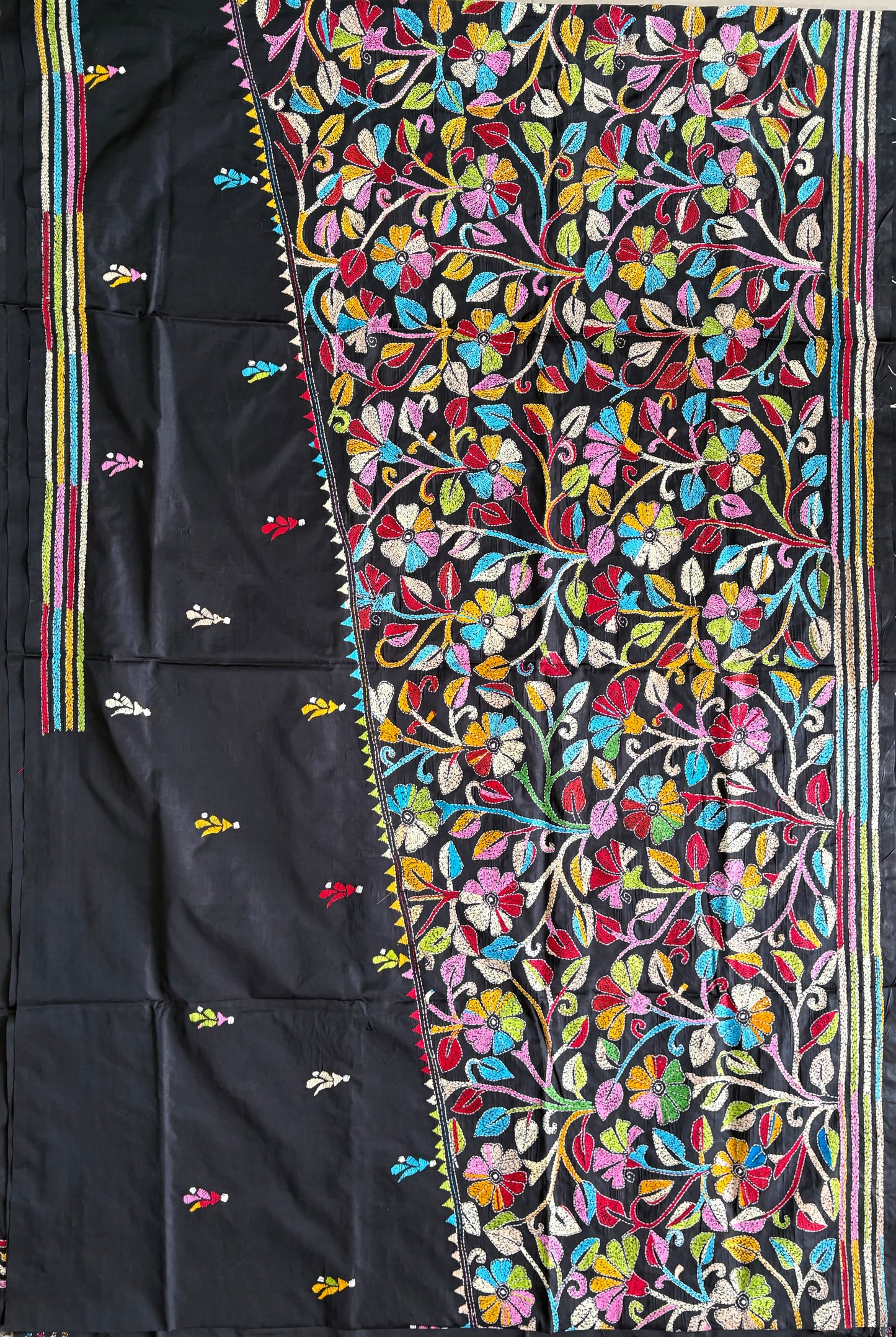 Kantha Hand Embroidered Blended Banglore Silk/Art Silk Saree With Blouse