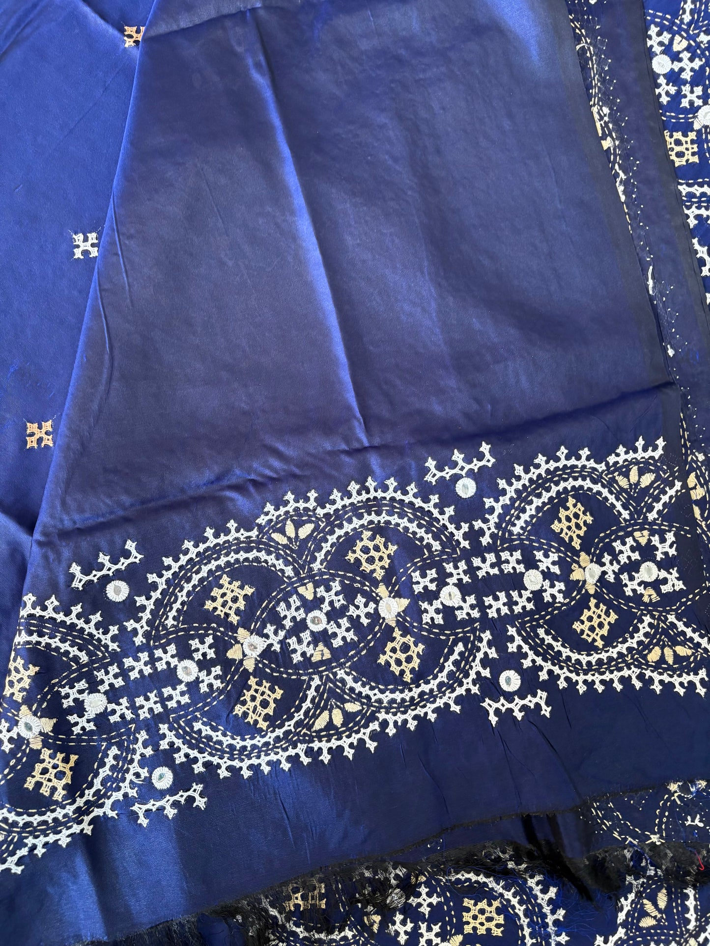 Kutchi/Gujarati Hand Embroidered Saree  | Blended Bangalore Silk / Art Silk |