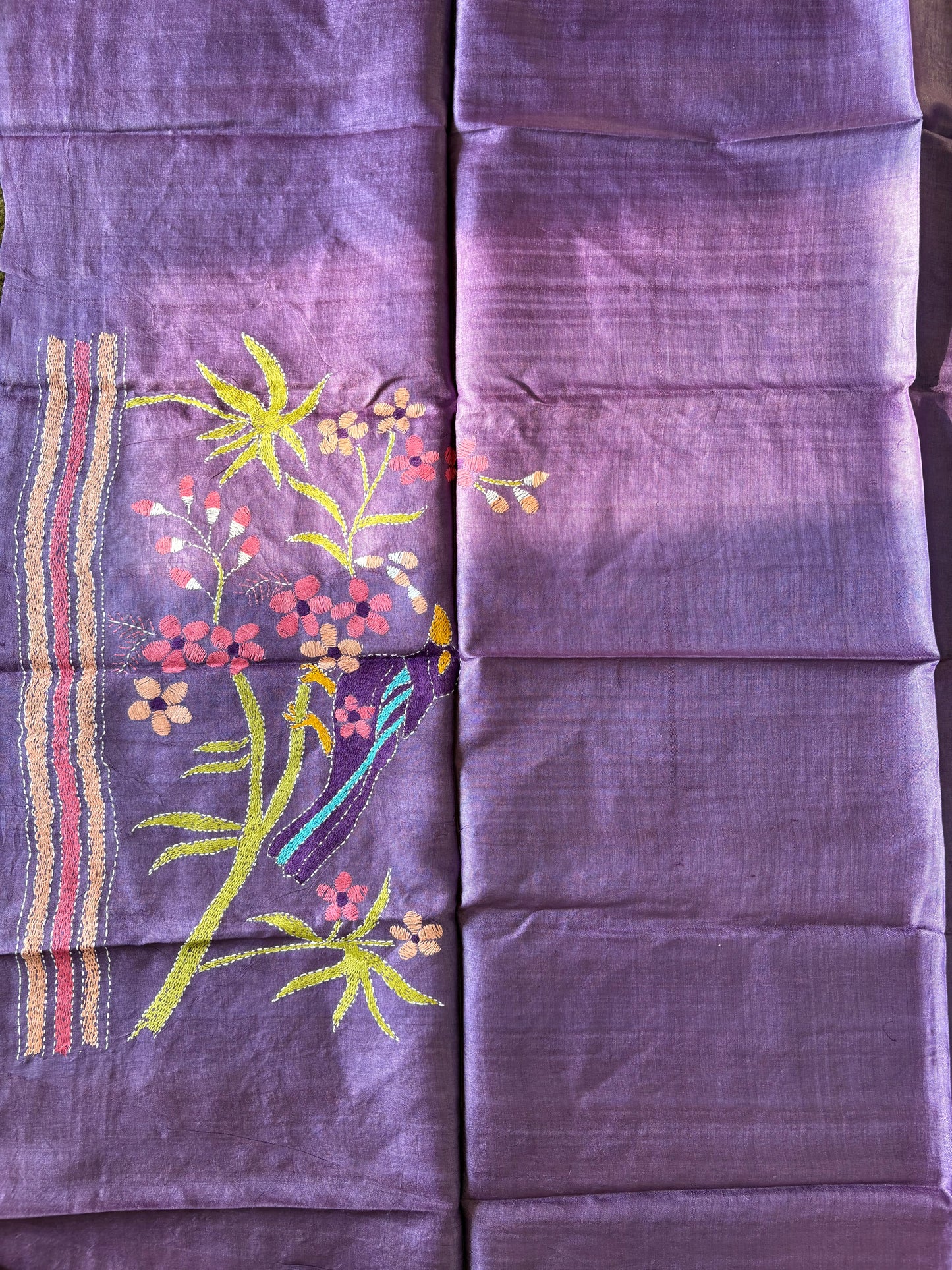 Kantha Stitch Pure Silk Blouse Piece