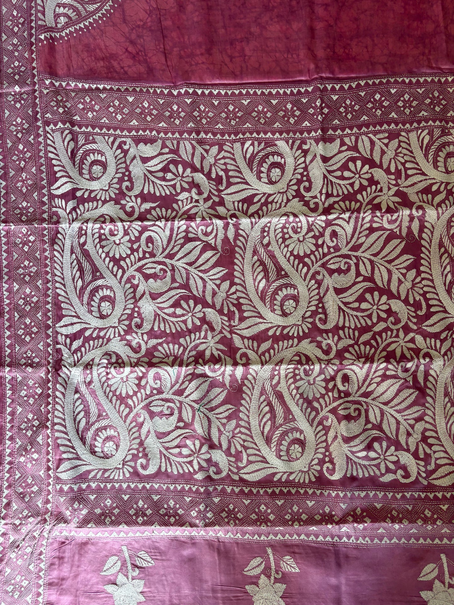 Kantha - Stitch Hand Embroidered Saree| Blended Bangalore Silk / Art Silk
