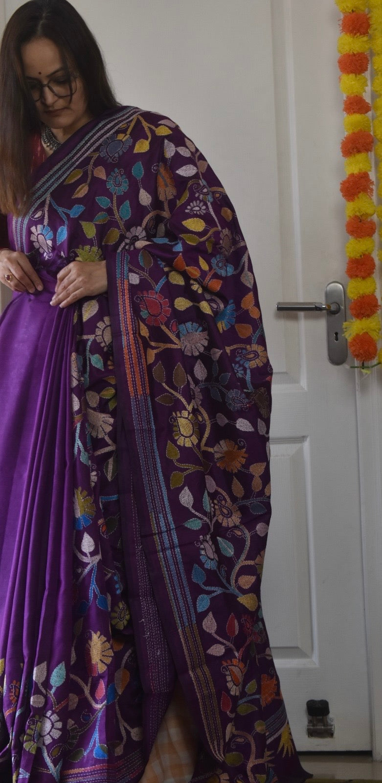 Kantha Hand Embroidery Pure Silk Saree – flowers